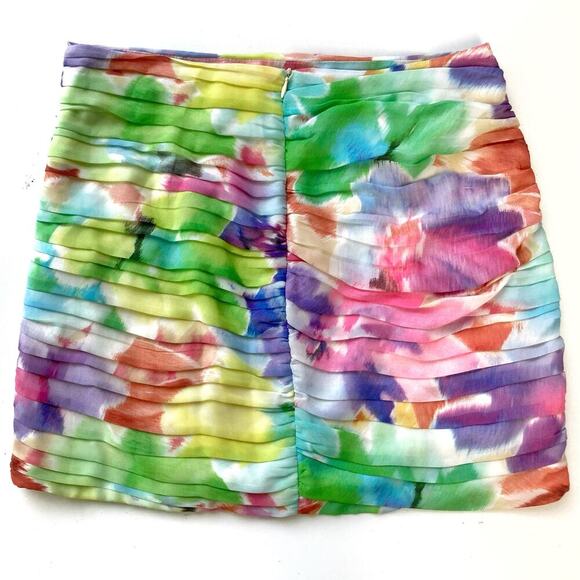 Zara Pastel Watercolor Ruffle Mini Skirt Size M Floral Abstract Painterly Summer - Picture 15 of 16